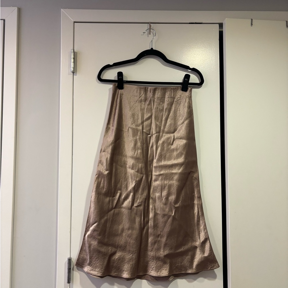 Babaton A-Line Satin Midi Skirt in Champagne Taupe